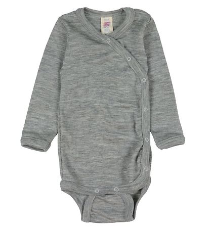 Engel Wikkelromper l/s - Wol/Zijde - Lichtgrijs Gevlekt