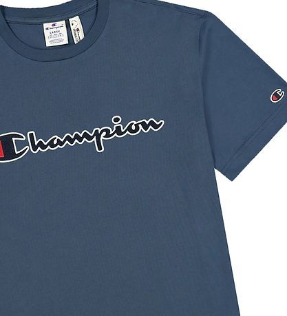Champion Fashion Stuttermabolur - Blár M. Lógó