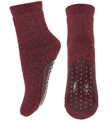 MP Socks w. Anti-Slip - Celina - Dark Red w. Glitter
