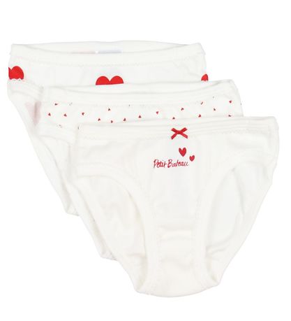 Petit Bateau Trosor - 3-pack - Vit m. Hjärtan