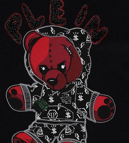 Philipp Plein Hoodie - Teddy Bear - Black/Red w. Silimisten