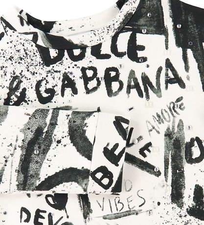 Dolce & Gabbana Sweatshirt - DG Next - Wei/Schwarz m. Perlen