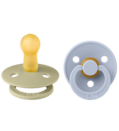 BIBS Colour Pacifiers - 2-Pack - Size 2 - Round - Khaki/Dusty Bl