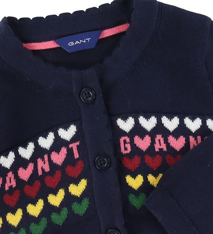 GANT Cardigan - Knitted w. Hearts - Evening Blue