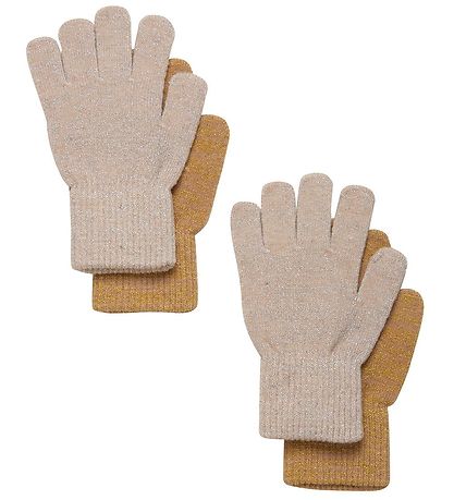 CeLaVi Handschuhe - Wolle/Nylon - 2er-Pack - Beigegold m. Glitze