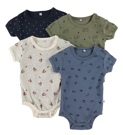 Pippi Baby Bodysuit k/æ - 4-Pack - Deep Lichen Green