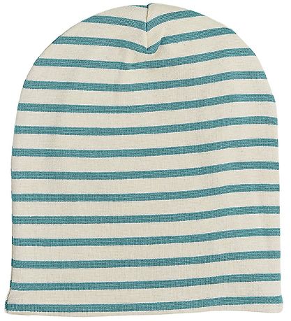 Racing Kids Beanie - 2-layer - Striped - Turquoise Stone/Eggshel