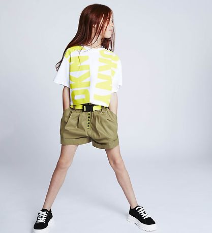 DKNY Stuttermabolur - Skera - Hvítt/Lemon