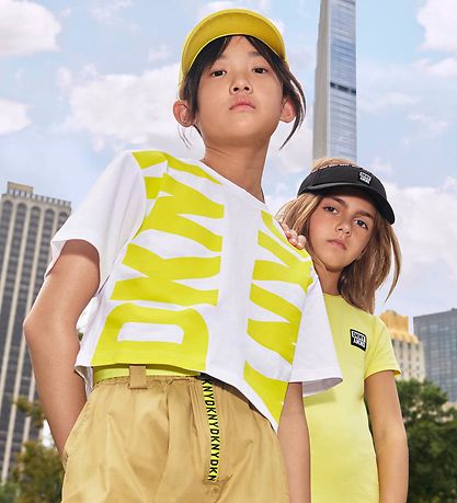 DKNY Stuttermabolur - Skera - Hvítt/Lemon