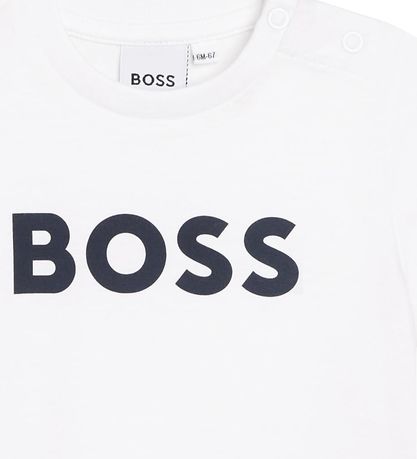BOSS Stuttermabolur - Hvítur M. Dökkblátt