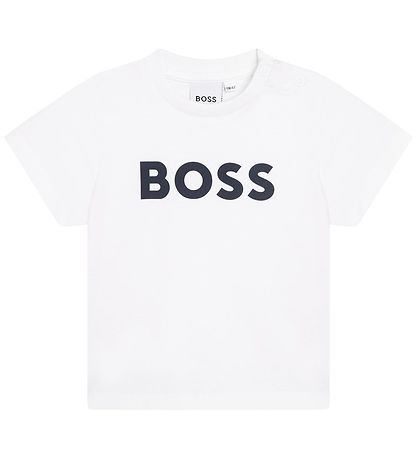 BOSS Stuttermabolur - Hvítur M. Dökkblátt