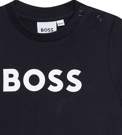 BOSS Stuttermabolur - Dökkblátt M. Hvítur