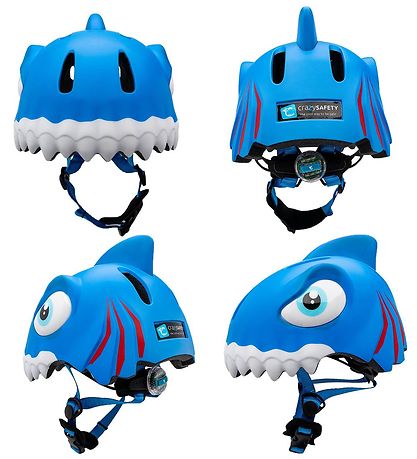 Crazy Safety Bicycle Helmet w. Light - Shark - Blue