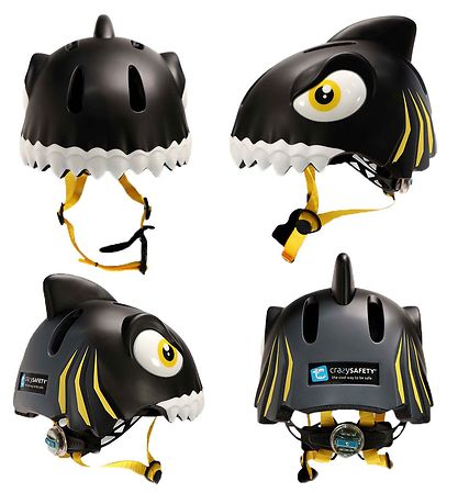 Crazy Safety Bicycle Helmet w. Light - Shark - Black