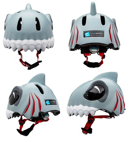 Crazy Safety Bicycle Helmet w. Light - Shark - Grey