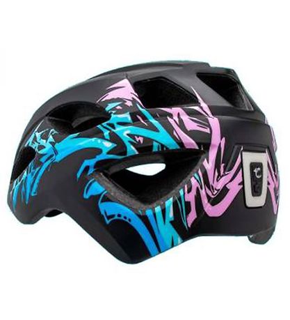 Crazy Safety Bicycle Helmet w. Light - Graffiti - Black/Blue