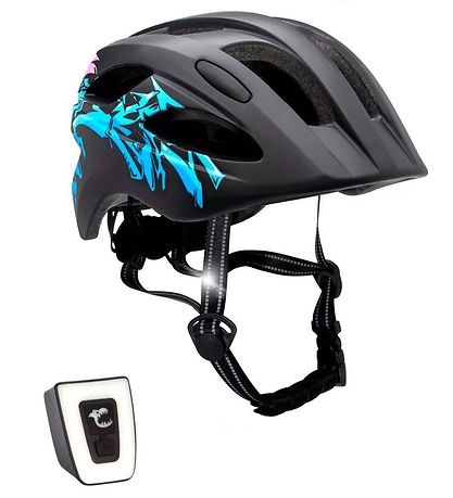 Crazy Safety Bicycle Helmet w. Light - Graffiti - Black/Blue