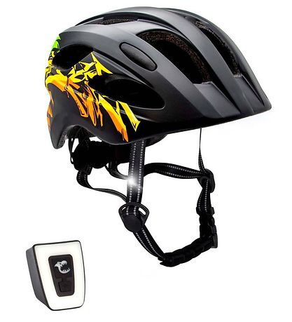 Crazy Safety Bicycle Helmet w. Lights - Graffiti - Black/Yellow
