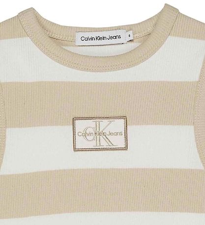 Calvin Klein Kleid - Rib - Bright White/Classic+ Beige