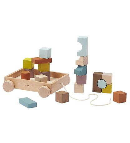 Kids Concept Pullcart w. Stacking Blocks - Neo - Multi