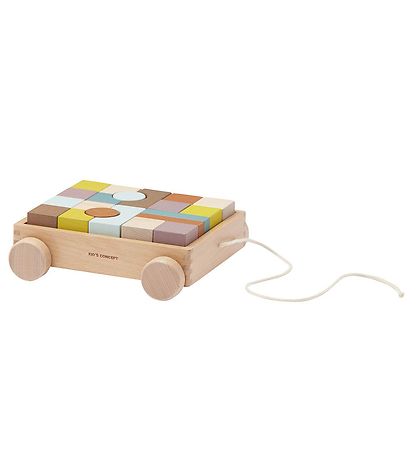 Kids Concept Pullcart w. Stacking Blocks - Neo - Multi