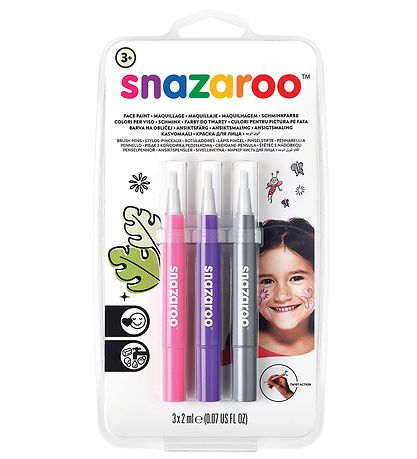 SNAZAROO Andlitsmálning - Pensla málning - 3 Stk. - Bleikt/Fjólu