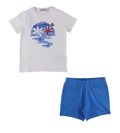 Moncler T-shirt/Shorts - Blue/White w. Print