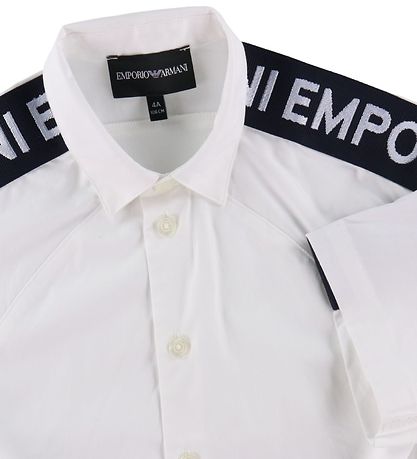 Emporio Armani Hemd k/ä - Weiß/Navy m. Logo-Streifen