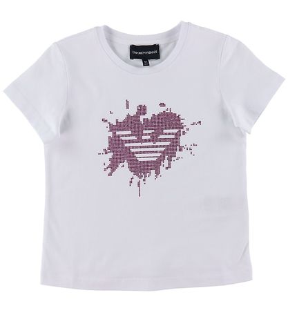 Emporio Armani T-shirt - White w. Pink/Rhinestone