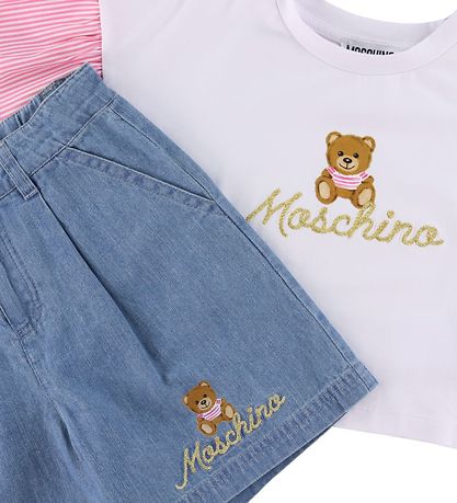 Moschino Stuttermabolur/Gallastuttbuxur - Hvítur/Blár M. Lógó/Gu