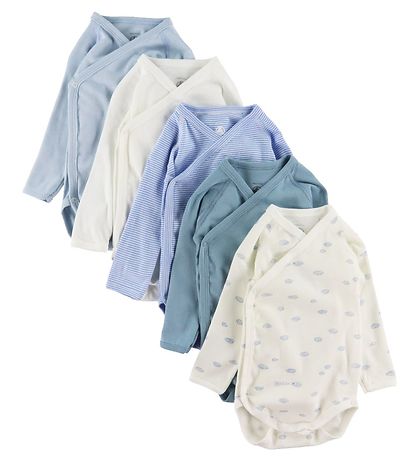 Petit Bateau Romper l/s - 5-pack - Blauw/Wit