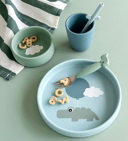 Done by Deer Dinner Set - Silicone - 3 Parts - Happy Clouds - Bl