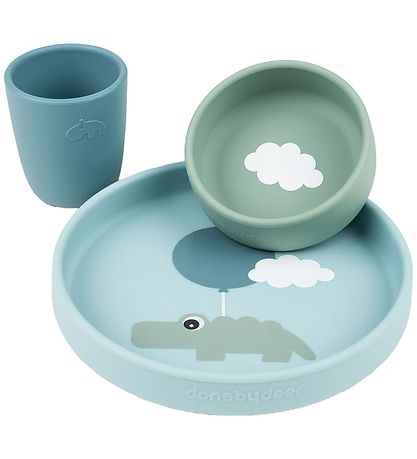 Done by Deer Dinner Set - Silicone - 3 Parts - Happy Clouds - Bl