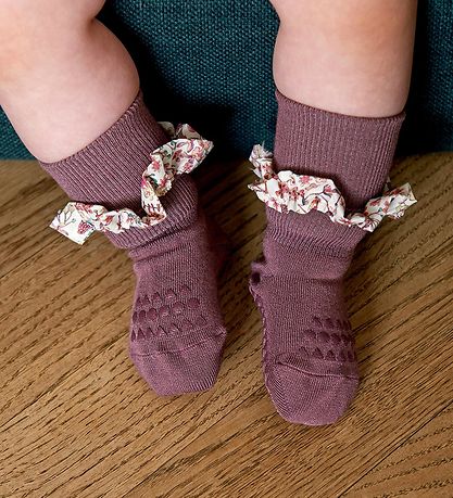 GoBabyGo Socks - Non-Slip - Bamboo/Liberty - Misty Plum