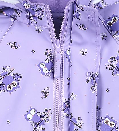 CeLaVi Rainwear w. Suspenders - PU - Purple Rose w. Owls