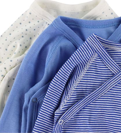 Petit Bateau Romper l/s - 3-pack - Blauw/Wit