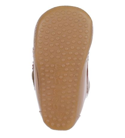 Pom Pom Slippers - Velcro Scallops - Latte Patent