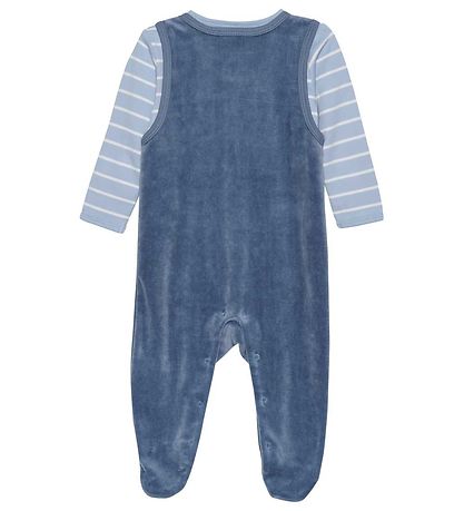 Fixoni Strampler m. Body l/ä - Velours - Blue Fusion