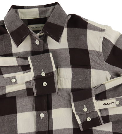GANT Overhemd - Geruit - Ontspannen - Cream/Bruin