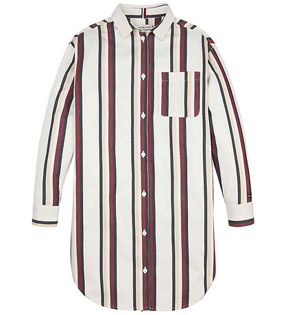 Tommy Hilfiger Blusenkleid - Global Stripe - Ivory/Rot White