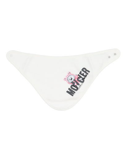 Moncler Set - Jumpsuit/Teething Bib/Beanie - Off White w. Pink