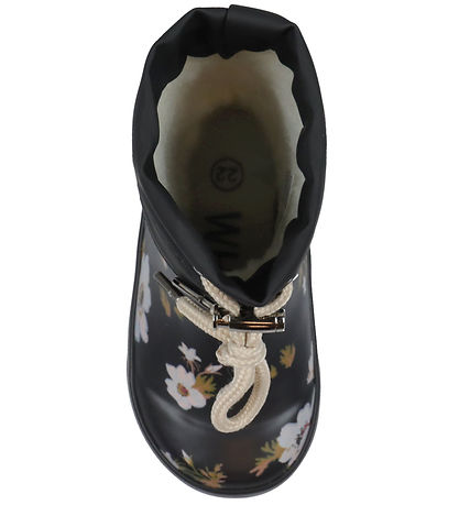Wheat Rubber Boots w. Lining - Print - Black Flowers