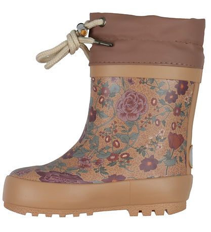 Wheat Rubber Boots w. Lining - Print - Rose Down Flowers