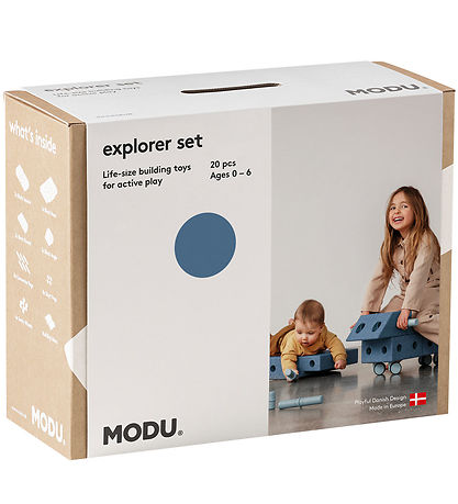 MODU Explorer Set - 20 Parts - 55x40x20 cm - Deep Blue/Sky Blue