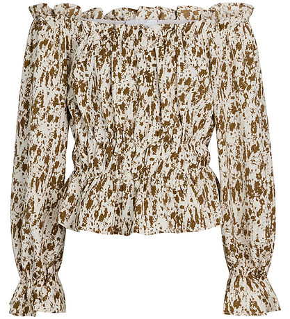 Grunt Blússa - Skera - Ponte Off Shoulder - Fílabeinshvítt/Ljósb