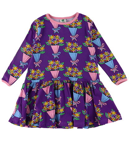 Småfolk Kleid - Purple Heart m. Blumensträuße