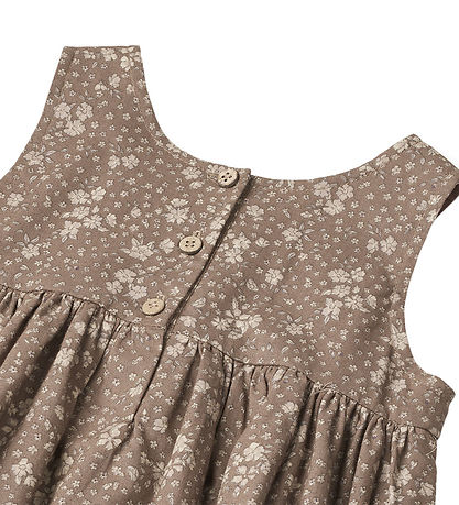 Wheat Dress - Pinafore Wrinkles - Cocoa Brown Flowers