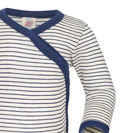 Engel Wikkelromper l/s - Wol/Zijde - Natural/Navy Blue