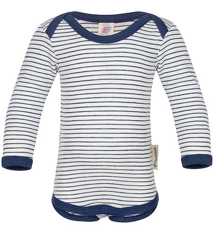 Engel Bodysuit l/s - Wool/Silk - Natural/Navy Blue