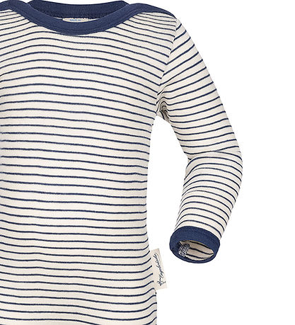 Engel Strampler - Wolle/Seide - Natural/Navy Blue